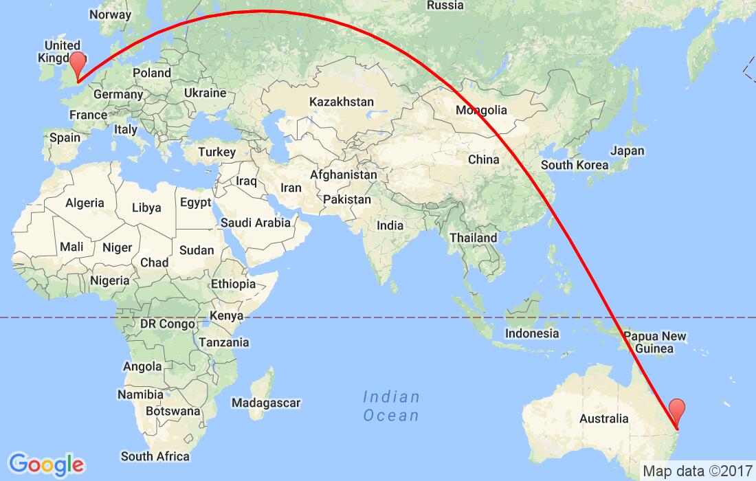 London, United Kingdom to Brisbane Australia for only 518 EUR